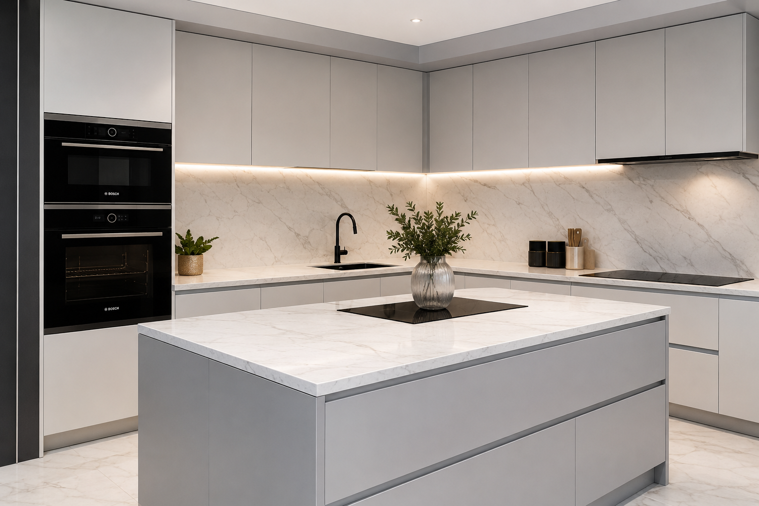 کابینت سفید و طوسی مدرن